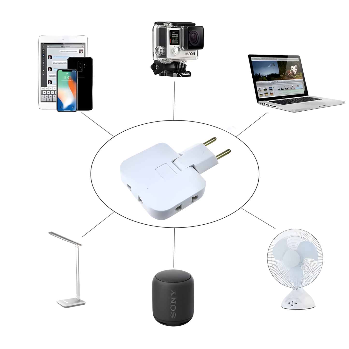 Adaptador 3 en 1 Giratorio de Alta Potencia